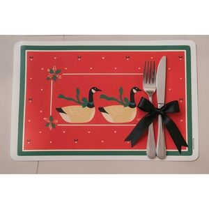 VTG 1988 Hallmark Double Goose Christmas Placemats Set of 4 Holiday Wipeable Red